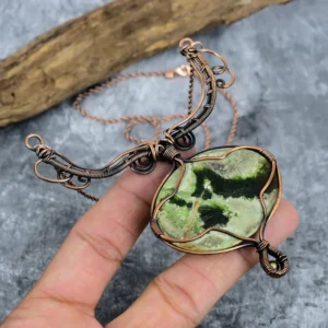 Handmade Natural Variscite Gemstone Necklace | Copper Wire Wrapped Jewelry | Adjustable Length 18-20 Inches | Green Healing Stone Pendant