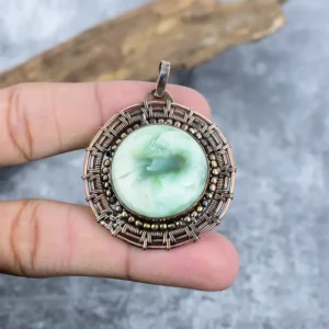 Natural Lemon Chrysoprase Gemstone Handmade Copper Wire Wrapped Pendant – Unique Artisan Jewelry, Chain Lengt